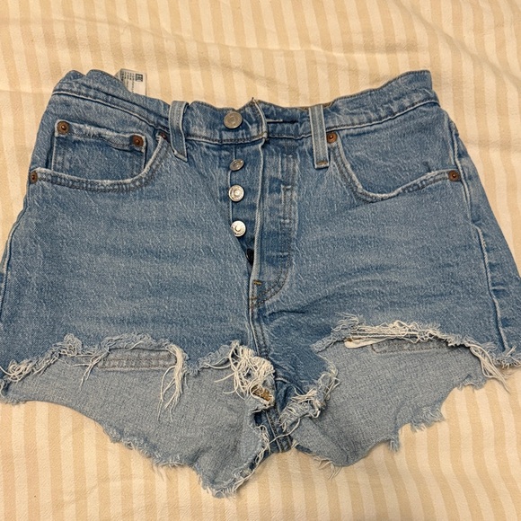 Levi's Light Blue Distressed Jean Shorts - Picture 1 of 3